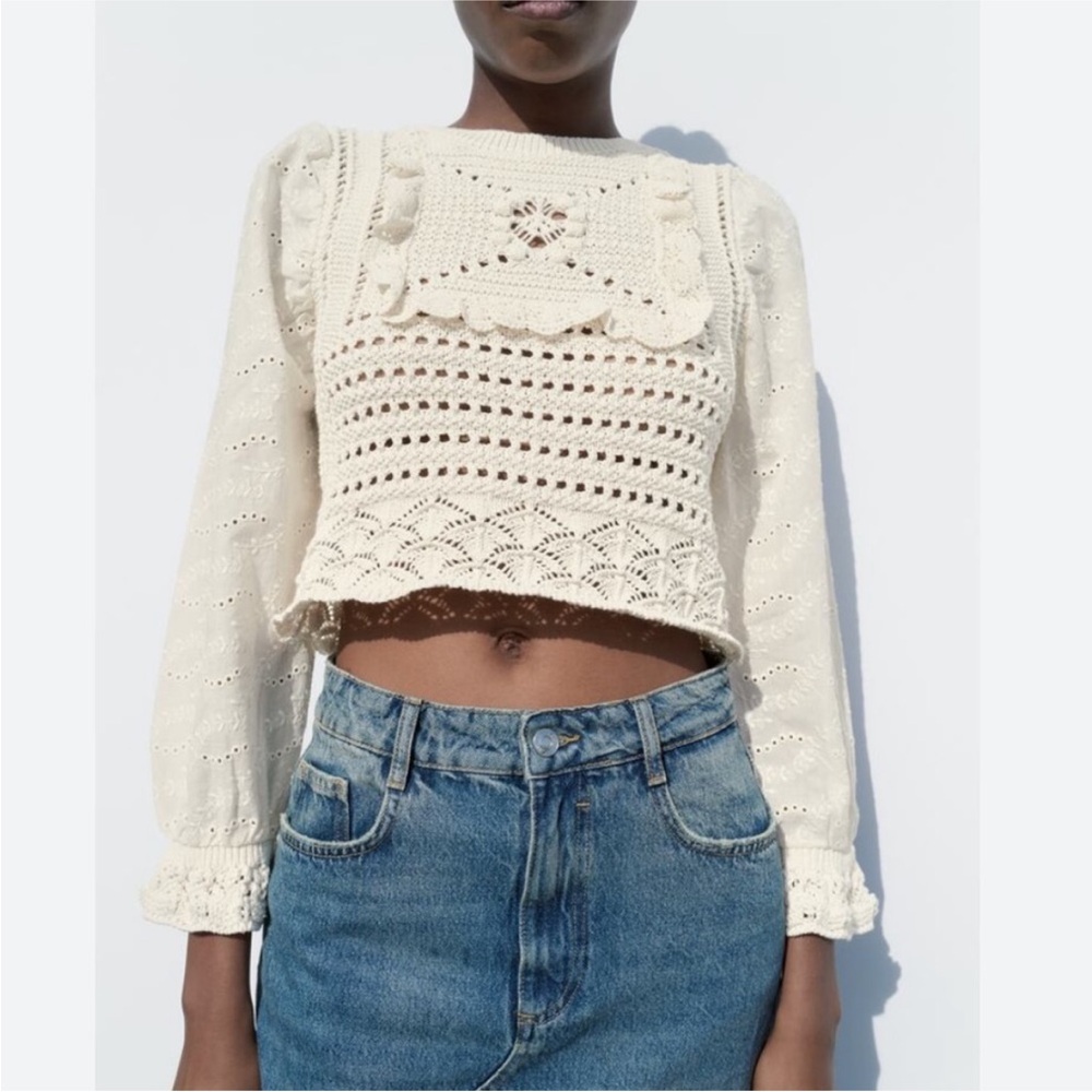 Zara Cream Crochet Women's Top Size Small